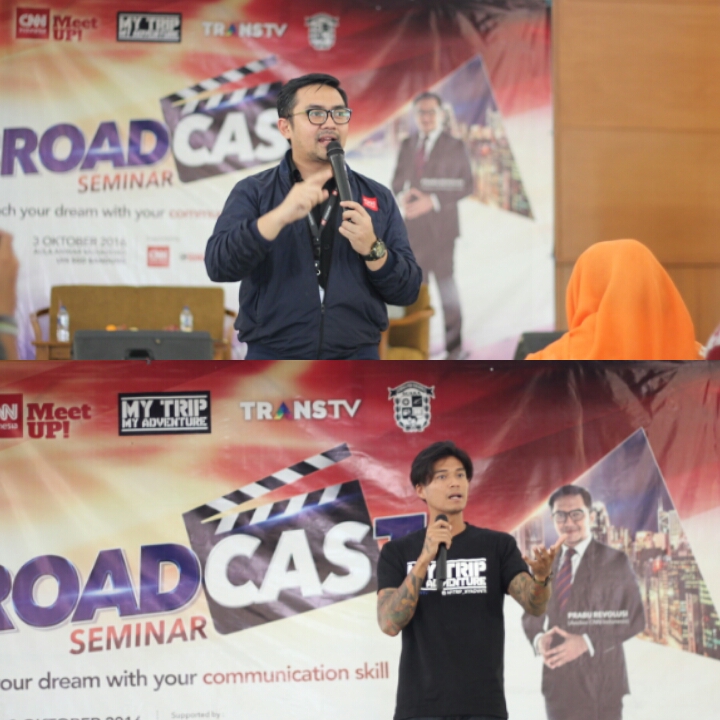 Marshall Sastra dan Prabu Revolusi sebagai bintang tamu di acara seminar broadcasting yang diselenggarakan oleh LPM Suaka pada Senin, 3 Oktober 2016 kemarin. Foto: abdulrizalll